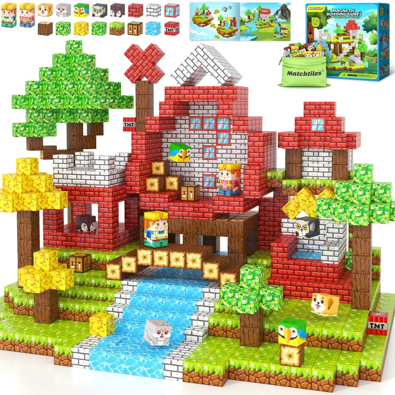 Matchtiles 100 PCS Magnetic Building Blocks Mine World Forest Animals Set Magnet Cube Construction Toys for Kids Age 38 STEM Sensory Gift for Boys Girls - Image 2