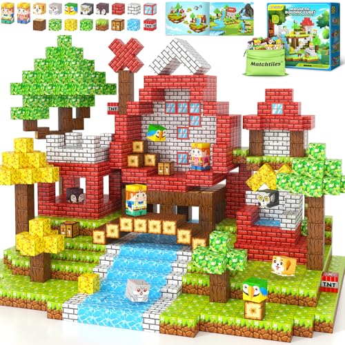 Matchtiles 100 PCS Magnetic Building Blocks Mine World Forest Animals Set Magnet Cube Construction Toys for Kids Age 38 STEM Sensory Gift for Boys Girls - Image 1