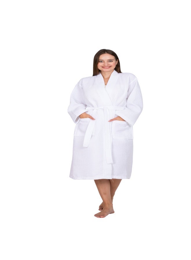 THE QUOKKA® Waffle Bathrobe for Women & Men, Lightweight Kimono Style Long Shower Robe with Self-Tying Belt & Pockets, Soft Knit Spa Sleepwear - Image 1