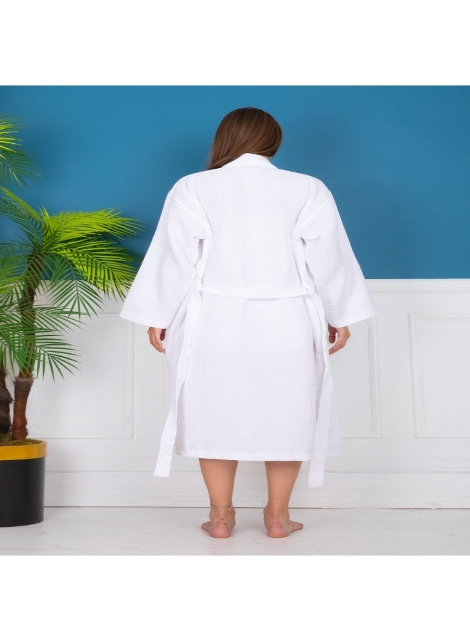 THE QUOKKA® Waffle Bathrobe for Women & Men, Lightweight Kimono Style Long Shower Robe with Self-Tying Belt & Pockets, Soft Knit Spa Sleepwear - Image 2