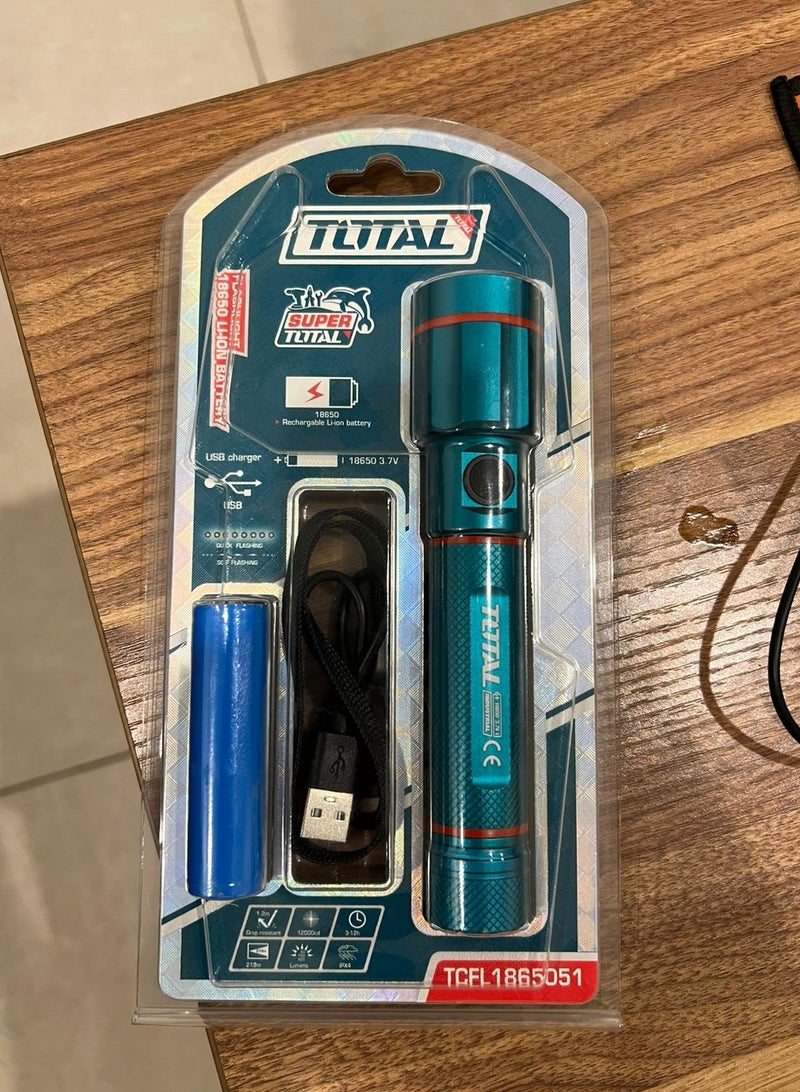TOTAL Rechargeable LED Flashlight 450 Lumens – Teal – 5 Modes – 2000mAh Li-ion Battery Included - Image 2