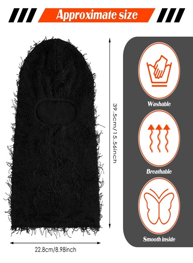 Bonuci 2 Pcs Distressed Balaclava Full Face Ski Mask Knitted Balaclava Cool Ski Mask One Size Fits Most for Cold Weather (Black) - Image 2