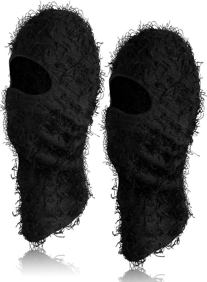 Bonuci 2 Pcs Distressed Balaclava Full Face Ski Mask Knitted Balaclava Cool Ski Mask One Size Fits Most for Cold Weather (Black) - Image 1