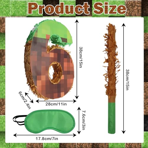 WUEURU Number 6 Pixel PinataBirthday Pinata withwith BlindfoldConfetti and Bat Stick for Groovy Hippie Theme Birthday Party Game Decorations Photo Props Wedding Christmas Party Supplies - Image 5