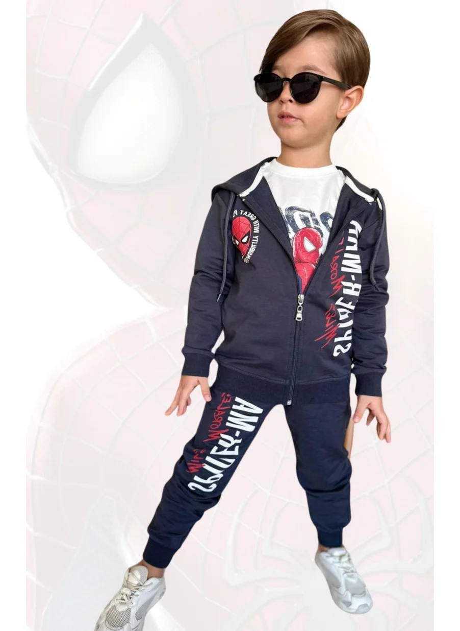 سبايدر مان Boy 3 Piece Hooded Set Tracksuit - 2 Yarn Lycra Fabric