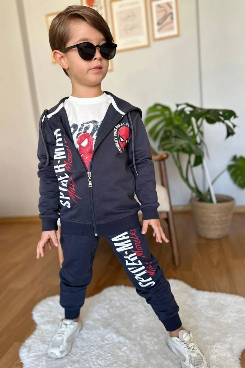 SPIDERMAN Boy 3 Piece Hooded Set Tracksuit - 2 Yarn Lycra Fabric