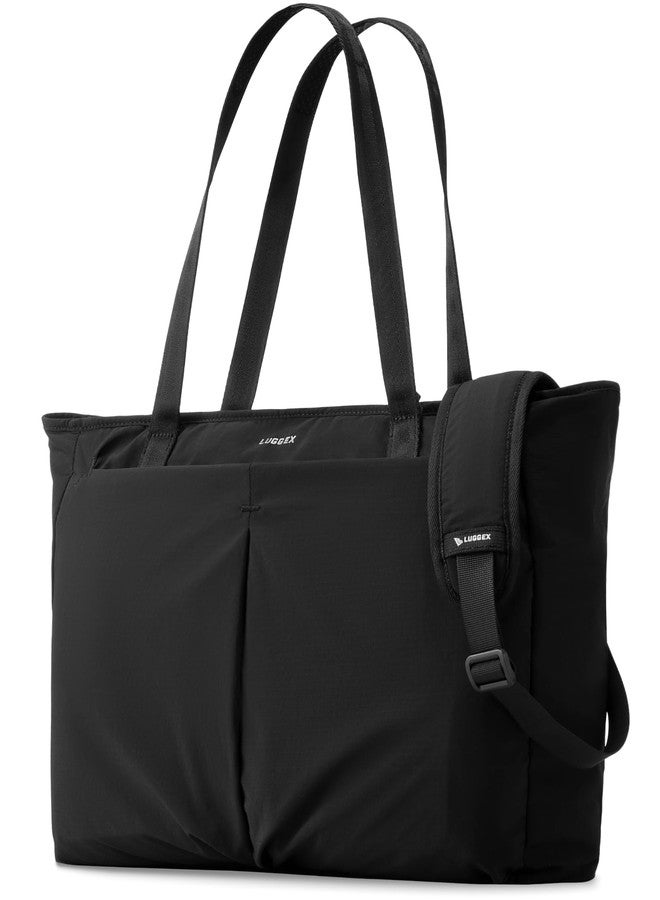 LUGGEX Laptop Tote Bag, LTX04 20L Lightweight Work Tote for 13-15.6 Inch Laptop, Water-Resistant Nylon Computer Shoulder Bag with Padded Sleeve, Bottle Holders & Luggage Strap (LTX04, Black) - Image 1