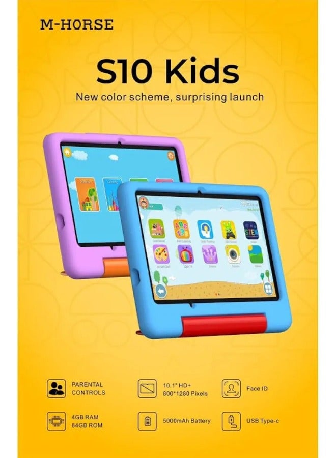 M-HORSE S10 Kids Tablet – Wi-Fi – 64GB Storage + 4GB RAM – 10" Display – Educational & Entertainment – Blue + Free Doll Gift - Image 5