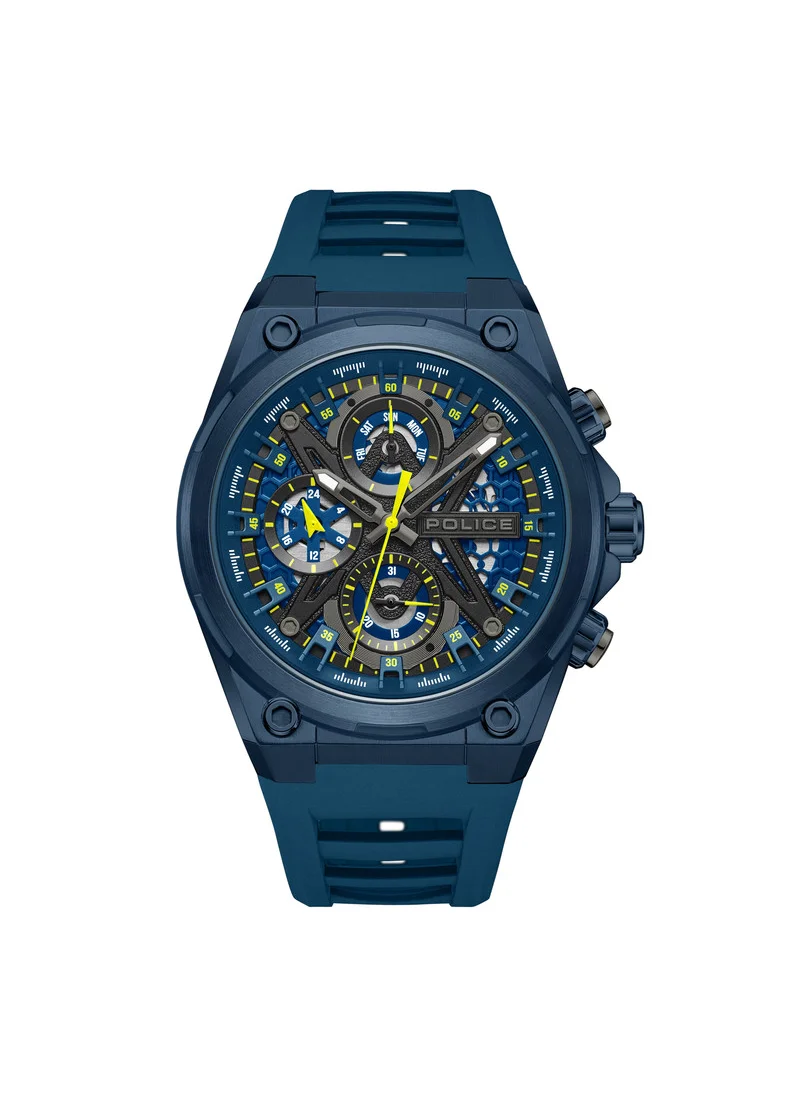 POLICE Sonic Blue & Black Dial Blue Silicone Strap Gents Chronograph Watch With Stainless Steel Case