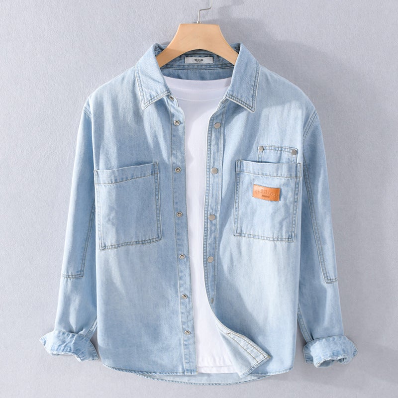 Spring and Autumn fashion retro handsome Denim shirt trendy loose Denim jacket boys coat top 9456 Light blue