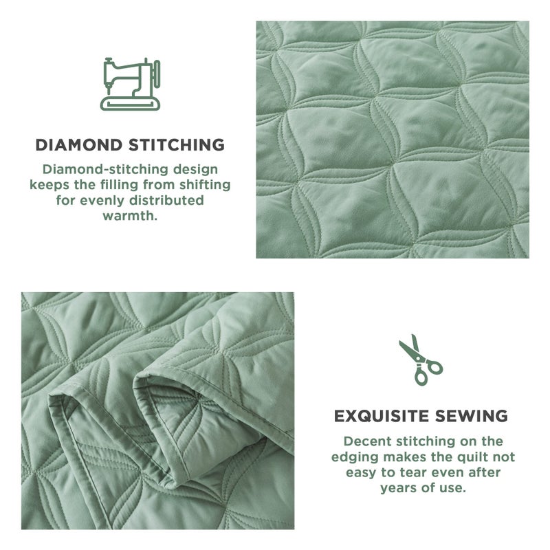 Litanika Sage Green Oversized King Quilt Set Bedspread 120x120-3 Piece Lightweight Summer Comforter Coverlets  Boho Farmhouse Bedding Cover Bed Decor All Season(Super King - 1 Quilt  2 Pillowcases) - Image 3