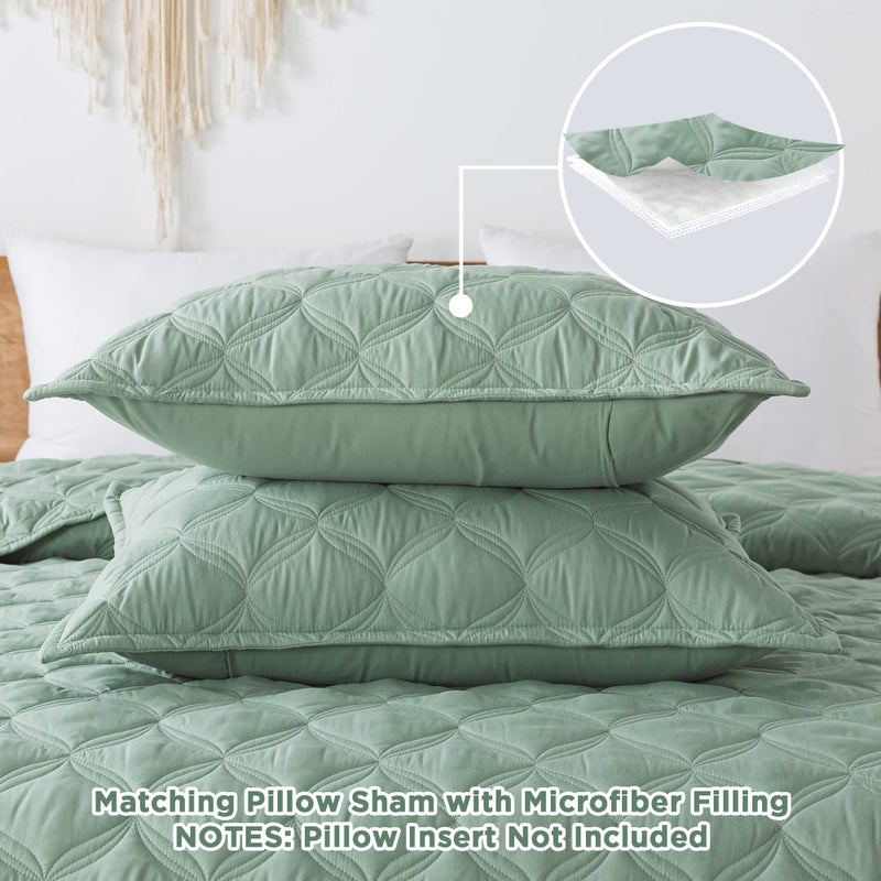 Litanika Sage Green Oversized King Quilt Set Bedspread 120x120-3 Piece Lightweight Summer Comforter Coverlets  Boho Farmhouse Bedding Cover Bed Decor All Season(Super King - 1 Quilt  2 Pillowcases) - Image 2