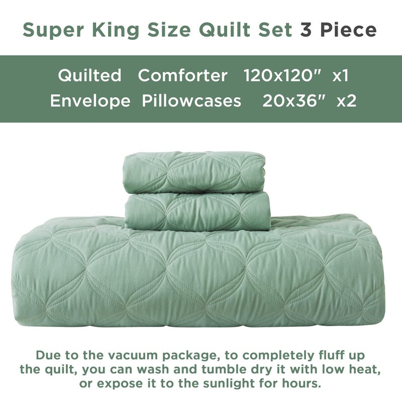 Litanika Sage Green Oversized King Quilt Set Bedspread 120x120-3 Piece Lightweight Summer Comforter Coverlets  Boho Farmhouse Bedding Cover Bed Decor All Season(Super King - 1 Quilt  2 Pillowcases) - Image 5