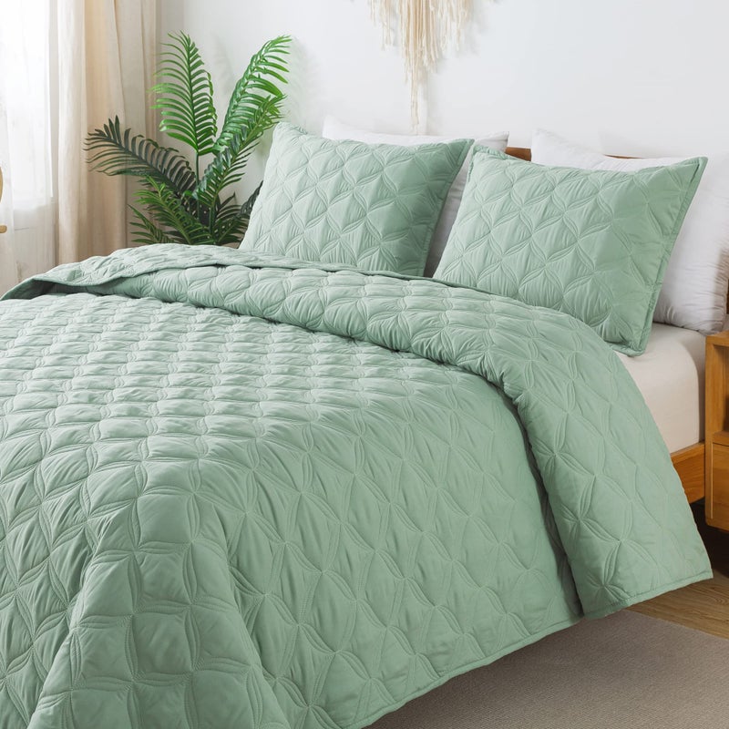 Litanika Sage Green Oversized King Quilt Set Bedspread 120x120-3 Piece Lightweight Summer Comforter Coverlets  Boho Farmhouse Bedding Cover Bed Decor All Season(Super King - 1 Quilt  2 Pillowcases) - Image 1