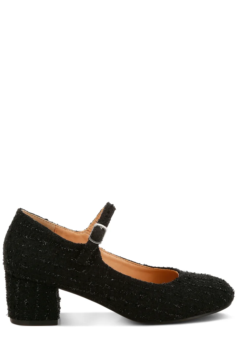 London Rag Tweed Mary Jane Sandals in Black
