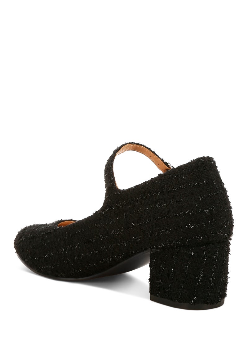 London Rag Tweed Mary Jane Sandals in Black - Image 3