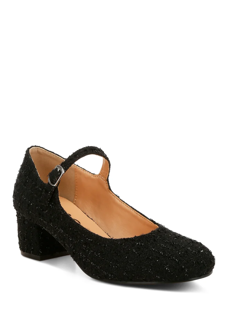 London Rag Tweed Mary Jane Sandals in Black