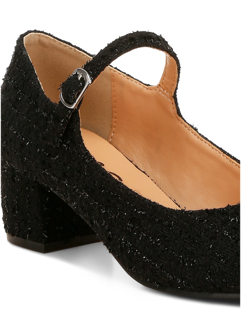 London Rag Tweed Mary Jane Sandals in Black - Image 4