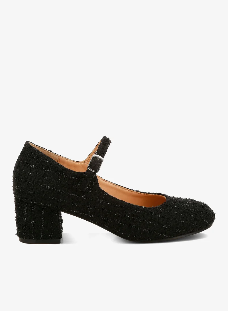 Tweed Mary Jane Sandals in Black