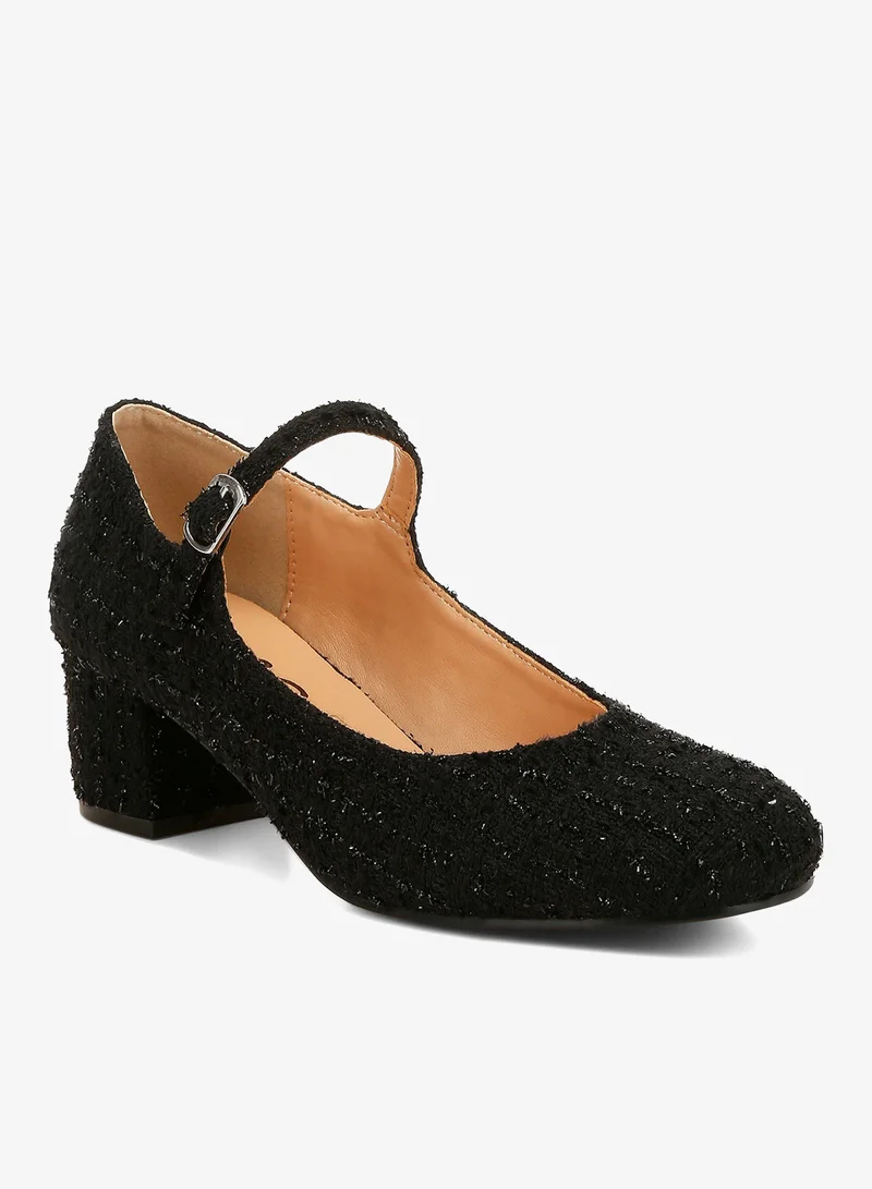 London Rag Tweed Mary Jane Sandals in Black