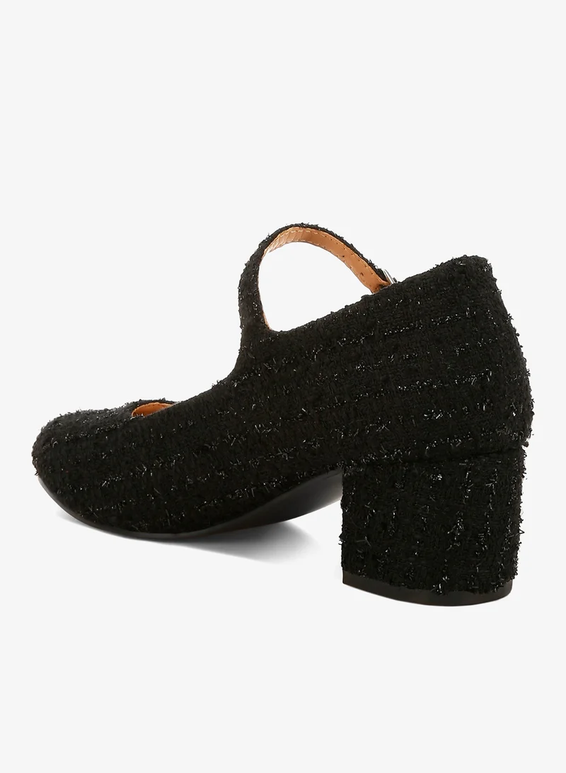 London Rag Black Tweed Mary Jane Sandals in Black for Women | Best Price UAE
