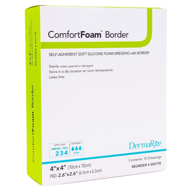 DermaRite Comfort Foam Border Self-Adherent Soft Silicone Foam Dressing with Border