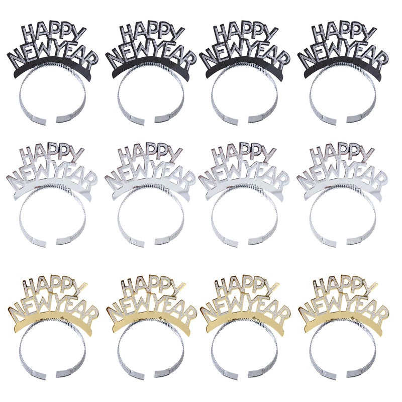 BinaryABC Happy New Year Headband TiaraNew Years Party FavorNew Years Eve Party Decorations 12Pcs - Image 2