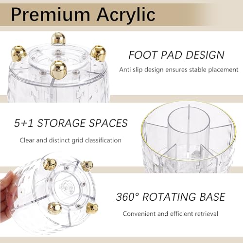 Dimonluce Gold Desk Accessories Office Desk Organizers and Accessories 360Pen Holder Acrylic Stapler Set Phone Holder Ballpoint Pen Scissor Binder Clips Ruler Transparent Glue Sticky Note and Staples - Image 3
