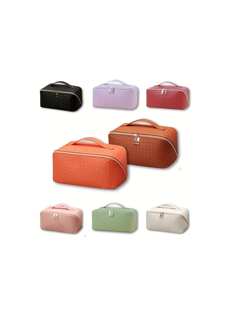 أوريتي حقيبة مستحضرات التجميل السفر ذات السعة الكبيرة-حقيبة مكياج، حقيبة مستحضرات التجميل مقاومة للماء بو الجلد، حقيبة مكياج السفر المحمولة للنساء مع مقبض وتقسيم مسطحة وضع حقيبة منظم المكياج - Image 4