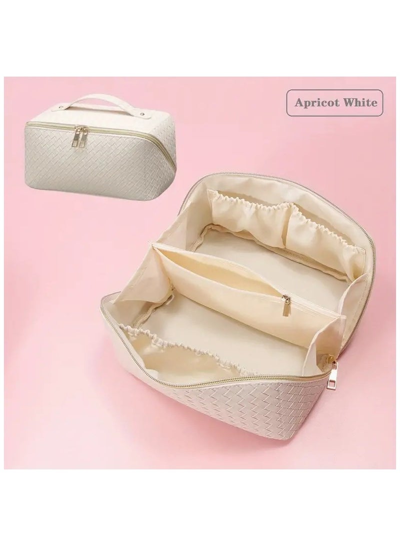 أوريتي حقيبة مستحضرات التجميل السفر ذات السعة الكبيرة-حقيبة مكياج، حقيبة مستحضرات التجميل مقاومة للماء بو الجلد، حقيبة مكياج السفر المحمولة للنساء مع مقبض وتقسيم مسطحة وضع حقيبة منظم المكياج - Image 5