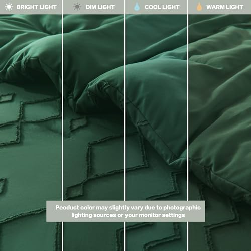 Andency King Size Comforter Set, 3 Pieces Dark Emerald Green Boho Tufted Geometric Shabby Chic Bedding, Soft Fluffy Farmhouse Bed Set, Jacquard Textured Comforter for All Season (104x90 Inch) - Image 4