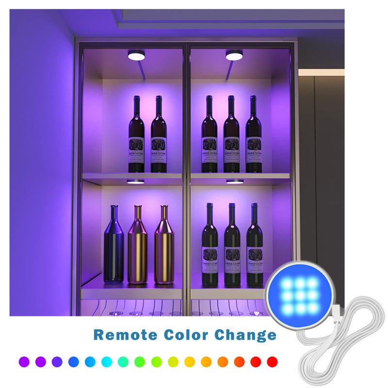 MYPLUS Under Cabinet Lighting Kit, RGB Puck Lights with Remote Control Color Changing and Bright LEDs,12V, 7.5W Plug-in Wired led Lighting kit for Cabinet, Counter, Closet, Shelf, Display Case - Image 4