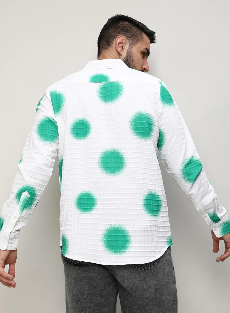 Campus Sutra  Men's Chalk White:Emerald Green Spraypaint Shirt for Men | Best Price UAE