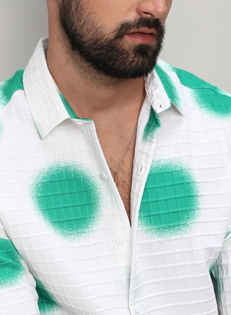 Campus Sutra  Men's Chalk White:Emerald Green Spraypaint Shirt for Men | Best Price UAE