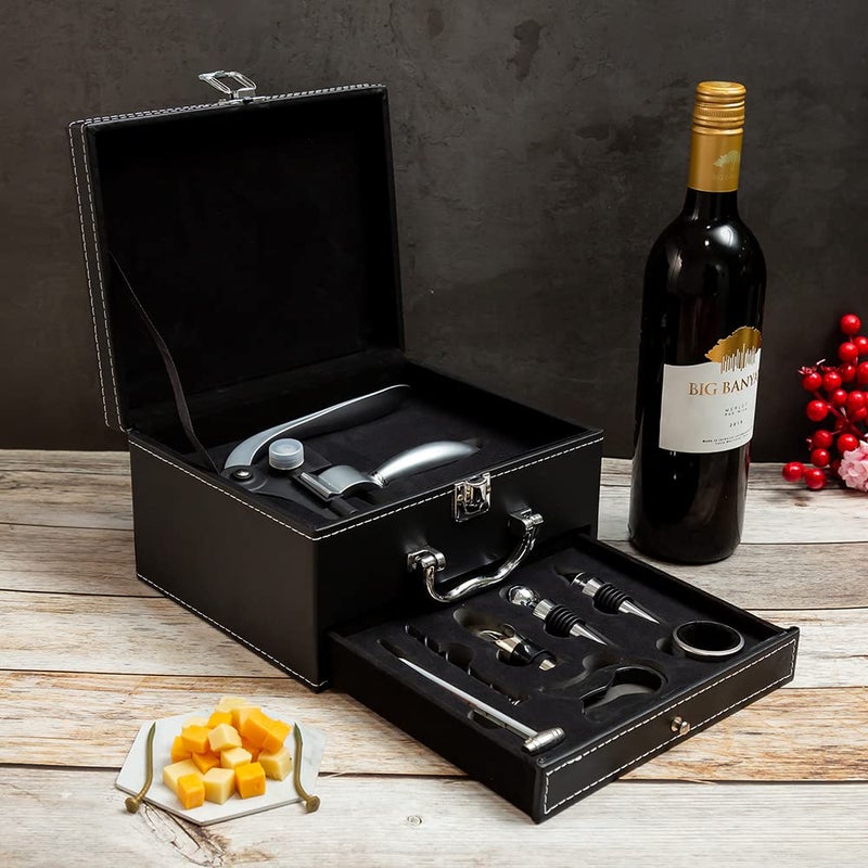 EZ Life EZ Life Luxury Wine Kit8 Piece Wine Accessories in Classy Leather BoxWine Accessories Gift BoxTable DecorBarwareWine Accessories Gift Set with BoxWine Bottle Opener Pourer for WineWine Stopper  - Image 3