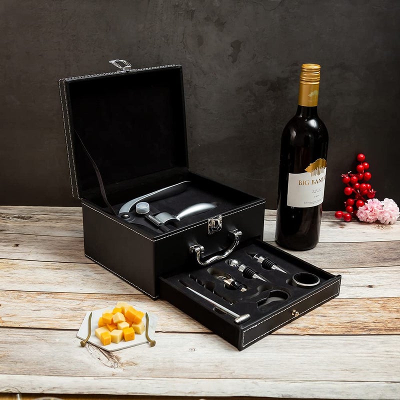 EZ Life EZ Life Luxury Wine Kit8 Piece Wine Accessories in Classy Leather BoxWine Accessories Gift BoxTable DecorBarwareWine Accessories Gift Set with BoxWine Bottle Opener Pourer for WineWine Stopper  - Image 5