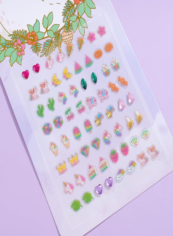 koutey 32 Pairs Spring Girls Stick on Earring 3D Self Adhesive Unicorn, Rainbow, Flower, Animal, Easter Sticker Earrings For little girls 4-6, Kids Girl Toddlers Gem Stickers (32 Pairs Unicorn Style) - Image 2