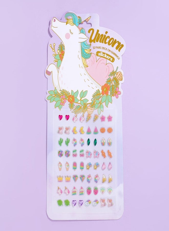koutey 32 Pairs Spring Girls Stick on Earring 3D Self Adhesive Unicorn, Rainbow, Flower, Animal, Easter Sticker Earrings For little girls 4-6, Kids Girl Toddlers Gem Stickers (32 Pairs Unicorn Style) - Image 4