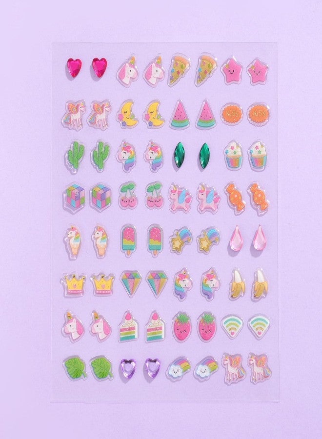 koutey 32 Pairs Spring Girls Stick on Earring 3D Self Adhesive Unicorn, Rainbow, Flower, Animal, Easter Sticker Earrings For little girls 4-6, Kids Girl Toddlers Gem Stickers (32 Pairs Unicorn Style) - Image 3