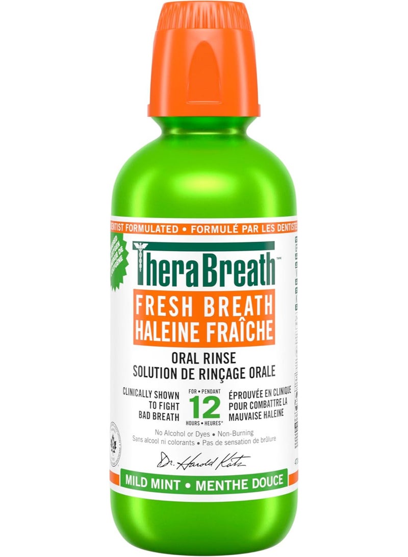 Therabreath TheraBreath Fresh Breath Oral Rinse, Clinically Shown to Fight Bad Breath for 12 Hours. Alcohol-Free & Dye-Free Mouthwash, Certified Vegan, Halal, Kosher & Gluten-Free. Mild Mint, 473ml (Pack of 1) - Image 1