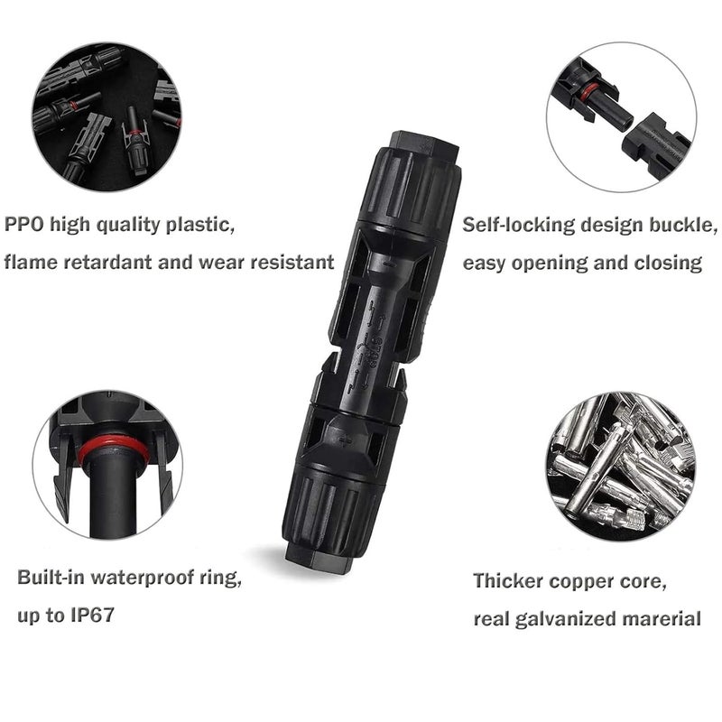 Solar Connectors: 6 Pairs Mc4 Connectors Waterproof PPO Material Tin Plated Copper Pins - Solid Connection Quick Assembly Pv Connectors for Photovoltaic Solar Panel Arrays - Image 3