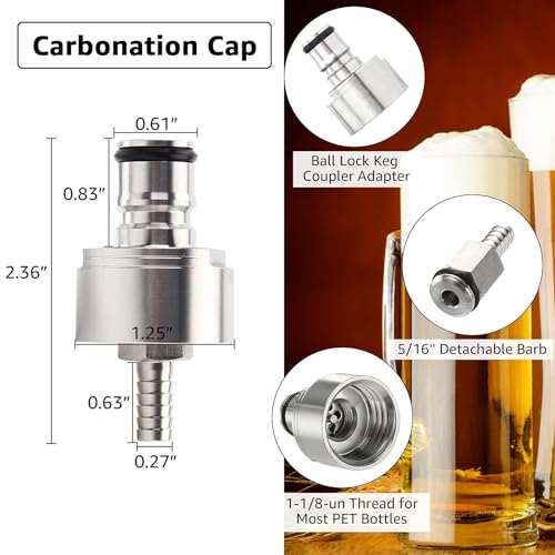 Hgkeke 5.5ft 5/16 Co2 Gas Line Tubing for Kegerator Assembly with stainless steel carbonator cap carbonation cap for soda bottle, Ball Gas Lock Draft beer Red Hose kit for Homebrew - Image 3