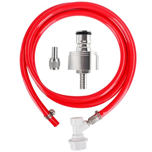 Hgkeke 5.5ft 5/16 Co2 Gas Line Tubing for Kegerator Assembly with stainless steel carbonator cap carbonation cap for soda bottle, Ball Gas Lock Draft beer Red Hose kit for Homebrew - Image 1