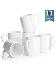 Sweese 603.001 Porcelain Coffee Mug Set - 11 Ounce for Coffee, Tea, Cocoa and Mulled Drinks - Set of 6, White - Image 1