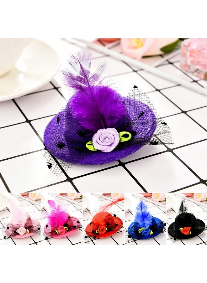 Patelai - 12 Pieces Mini Hat Clips Tea Party Hats For Girls Fascinator Mini Hat Hair Clips With Ribbon Flowers Faux Feather Mesh Bow Barrette Hairpin For Girls Toddler Costume Accessory - Image 1