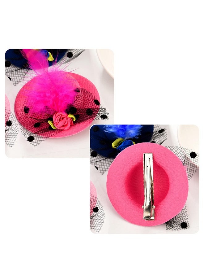 Patelai - 12 Pieces Mini Hat Clips Tea Party Hats For Girls Fascinator Mini Hat Hair Clips With Ribbon Flowers Faux Feather Mesh Bow Barrette Hairpin For Girls Toddler Costume Accessory - Image 1