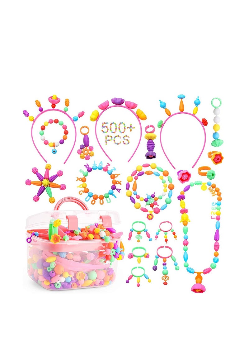 Excefore Pop Beads 500 Pcs DIY Jewelry Making Kit for Kids Stringless Cordless Pop Beads Girls Toys for DIY Bracelets Necklace Hairband and Rings Toy Arts Crafts  Ages 4 - Image 1