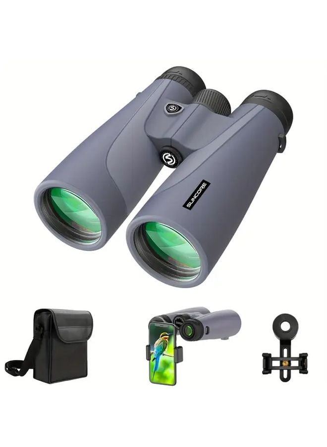 Gray 10x50 Binoculars For Adults High Power With Mobile Phone Clip For Bird Watching Travel - Image 1