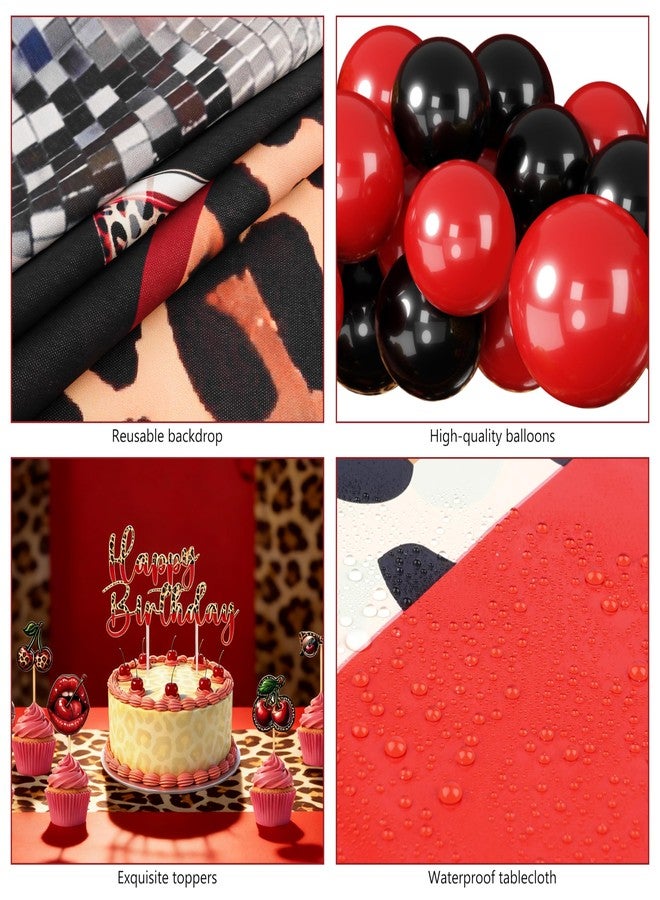 THAWAY Cheetah Print Birthday Decorations 124pcs Cheetah Print Party Decorations Red and Cheetah Party Decorations Includes Banner Backdrop Tablecloth Balloon etc for Girls Women Birthday Party Decor Favors - Image 3