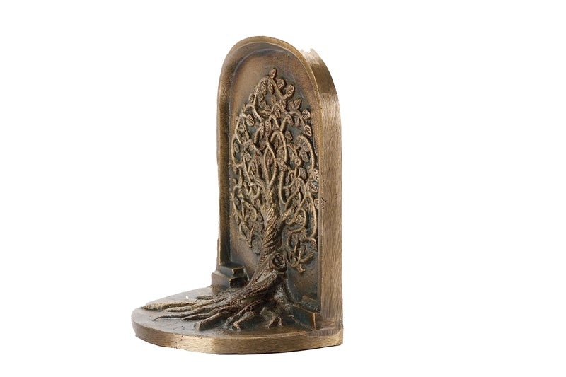 CRAFTSMAN ROAD Tree of Life Bookends, Antique Brass, 2 Decorative Bookends for Shelves or Bookcase, Cast Iron, Non-Skid Heavy Bookends, Home DÃ©cor Gift - Image 4